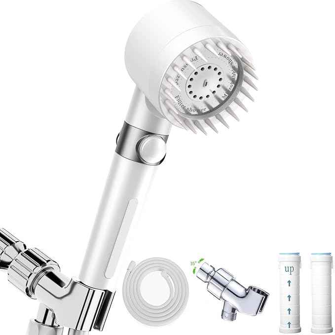 High Pressure Handheld Shower Head High Pressure Shower Heads- High Flow Even with Low Water Pressure - Hand Held Showerhead Set with 59″Replacement Hose/Bracket and Cotton Filters (true white)