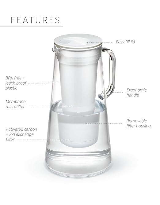 LifeStraw Home – Water Filter Pitcher, 10-Cup, Obsidian, BPA Free Designed for Protection Against Bacteria, parasites, microplastics, Lead, Mercury, PFAS and a Variety of Chemicals (Pack of 2)