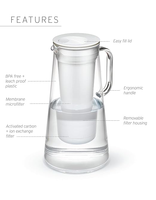 LifeStraw Home – Water Filter Pitcher, 10-Cup, Stormy Blue, BPA Free Designed for Everyday Protection Against Bacteria, parasites, microplastics, Lead, Mercury, PFAS and a Variety of Chemicals