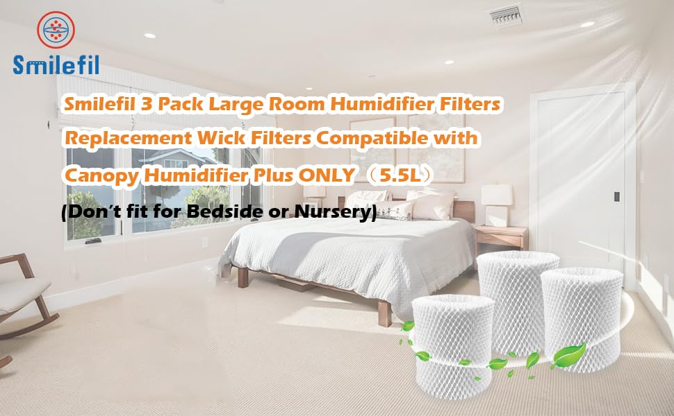 Smilefil 3 Pack Large Room Humidifier Filters Replacement Wick Filters Compatible with Canopy Humidifier Plus ONLY （5.5L）