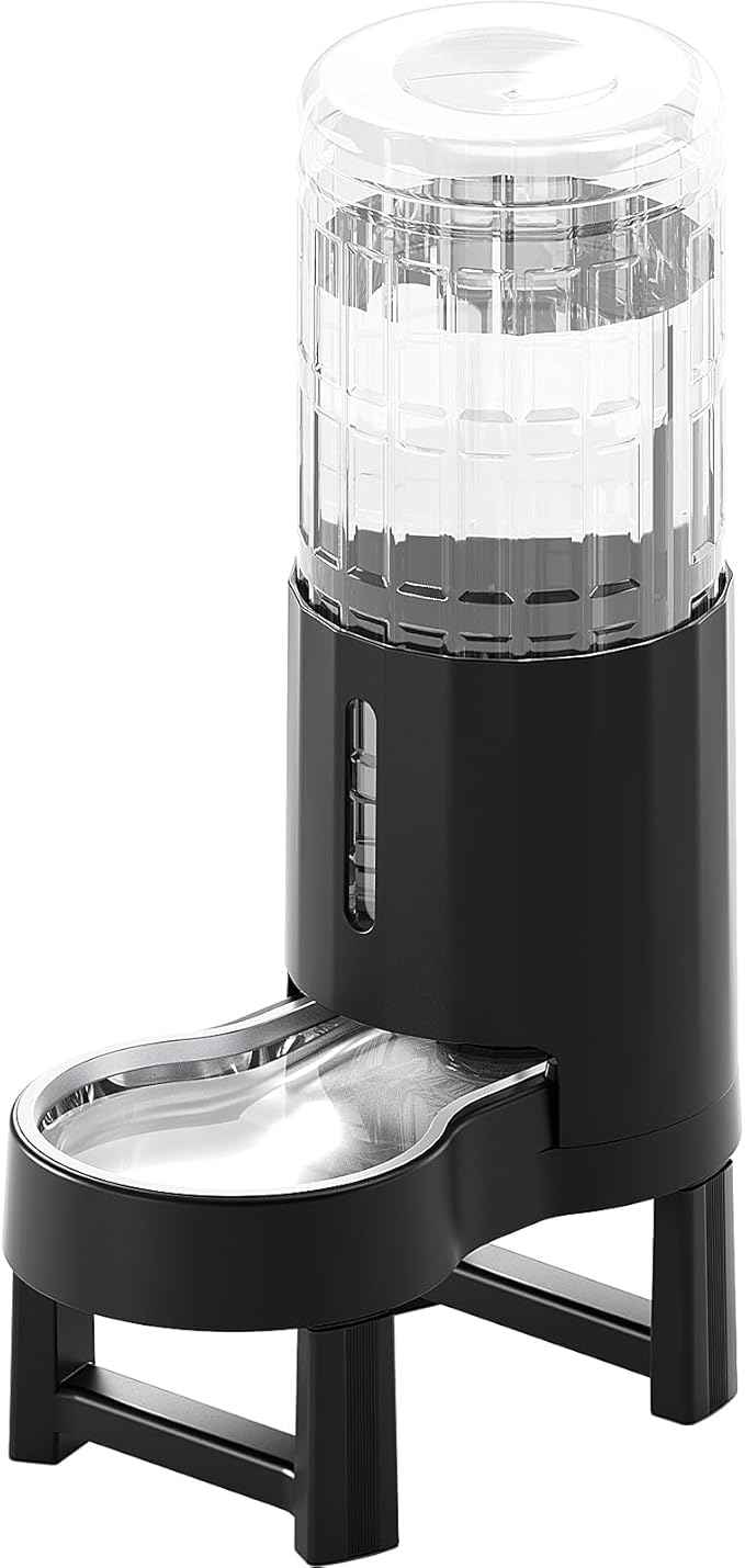 CZPET Elevated Dog Water Bowl Dispenser for Large Dogs,2.5 Gallon Tall Raised Pet Waterer Stand,Relieve Neck Pressure,Large Capacity and Drinking Area Noise-Free for Pets (9.5L+Stand,Black)