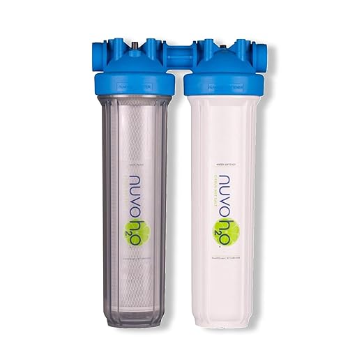 NuvoH2O Advanced 2-Stage Citrus-Based, Salt-Free Water Filter System + Water Softener and Carbon Filter – Healthy & Pure Water – Removes Hard Water Build Up (Whole Home Duo System)