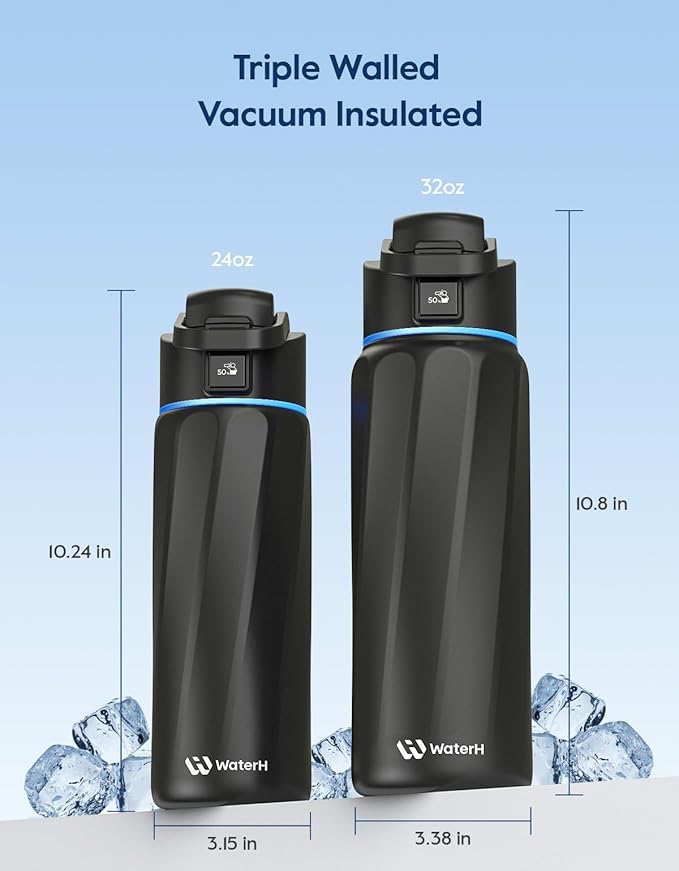 BOOST Smart Water Bottle that Reminds You to Drink, 24oz BPA-Free Stainless Steel Vacuum Insulated Bottle, Wide Mouth Water Tracker Bottle with APP, Ideal Gift for Christmas, New Year