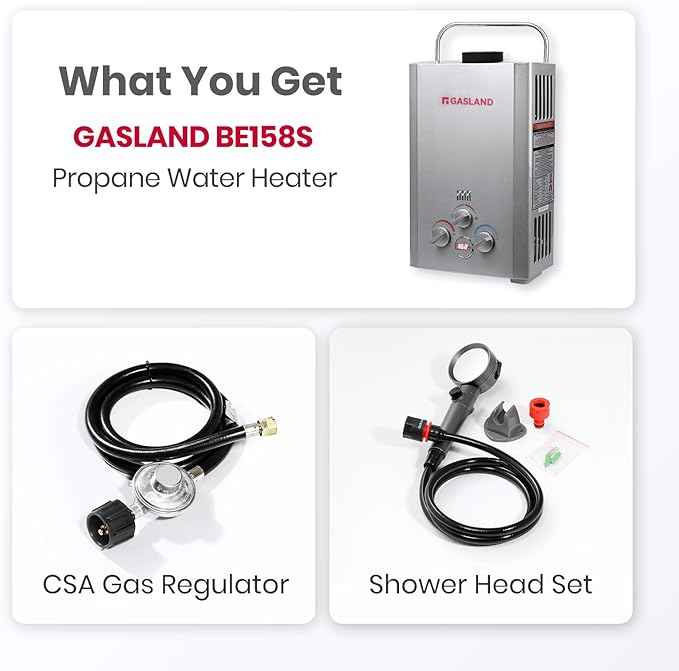 GASLAND BE158S Tankless Water Heater Propane – CSA Certified, 41,000 BTU, 1.58 GPM, Digital Display & Multi-Protection Portable Hot Water Heater for Camping, RV, Off-Grid & Outdoor Showers