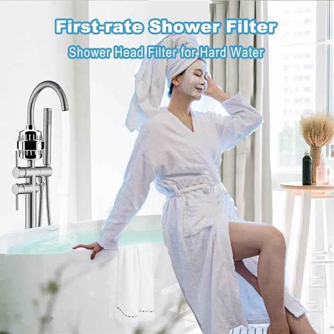 Shower Filter, 20 Stage Shower Head Filter for Hard Water, Latest Advanced Shower Head Filters, with 3 Filter Cartridges, for Removing Chemicals, Chlorine, Pesticides and More（Chrome）