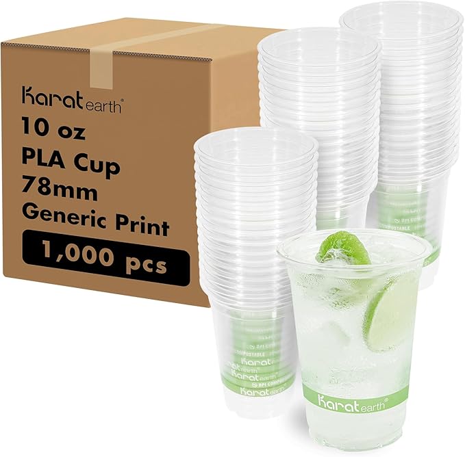 KARAT EARTH [1,000 ct - 10 oz Compostable PLA Plastic Cups, BPI Certified Disposable Renewable Small Cups for Water, Tasting and More | Green Line