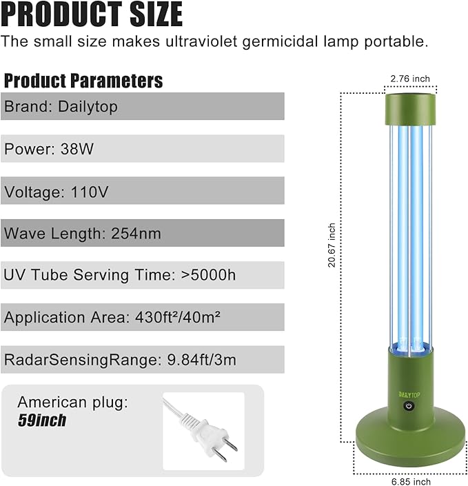 60W UV Light Sanitizer, Ozone-Free Home Disinfection Device for Haloclean UV, 254nm UVC Lamp Odor Eliminator for Whole Room, Ultraviolet Light with 3-Speed Timing and Remote