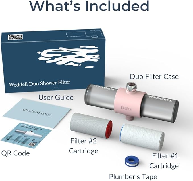 Weddell Duo Shower Filter – NSF Certified Shower Filter for Chlorine Reduction, Lead-Free, Easy Installation, Award-Winning Filter for Healthier Hair & Skin (Pink)