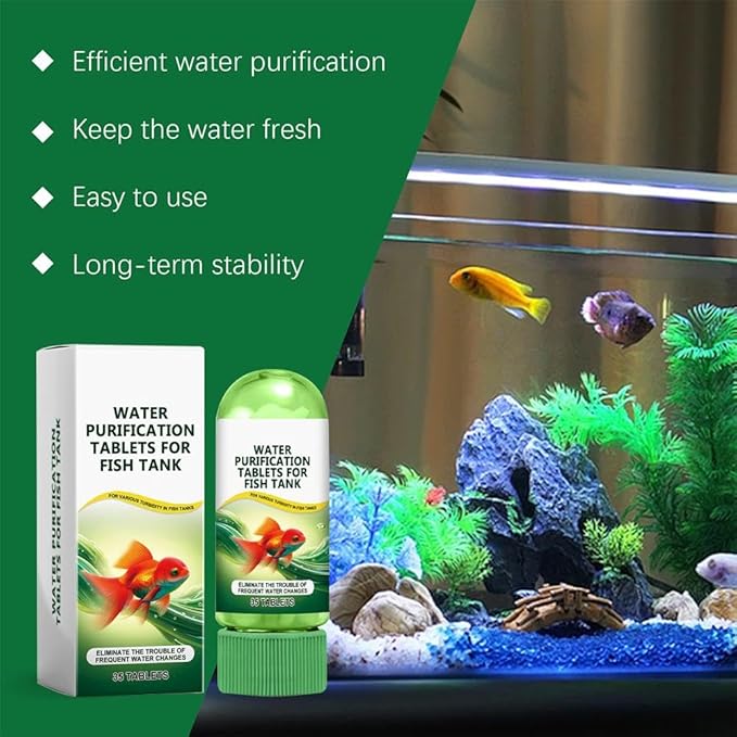 Powerful Aquarium Water Purification Tablet for Fish Tank,Portable Aqua Water Purification Tablets,Water Purifying Tablets for Aquariums,Remove All Kinds of Turbidity from Fish Tank Water (2pcs)