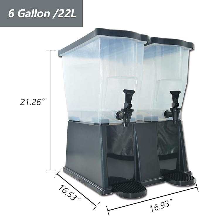 CLIVIA 6 Gallon Iced Beverage Dispenser, Commercial Drink Dispenser for Parties, 22L Plastic Juice Dispenser with Spigot Lid Black Base Water Dispenser for Restaurants, Parties