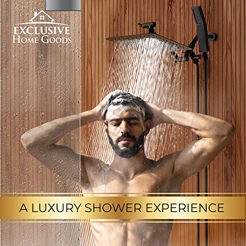 All Metal Shower Head 8" Dual Square Shower Head With Handheld Wand 71in Hose Set