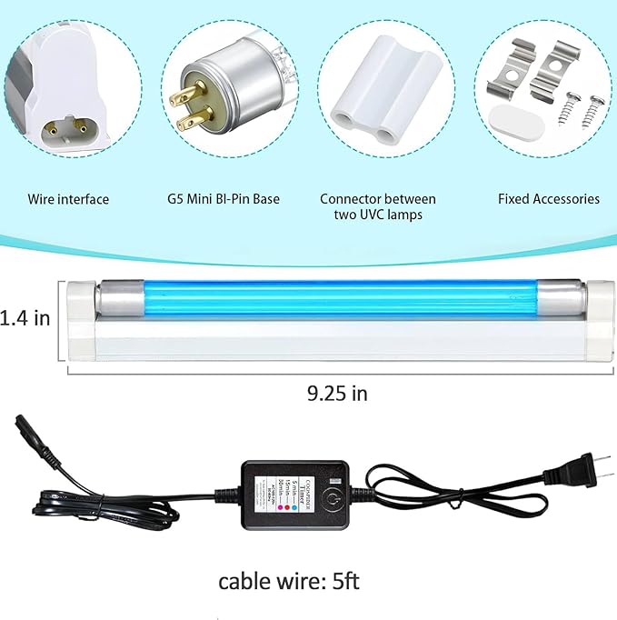 Coospider 6W UV Light Ozone Free,253.7nm Sanitizer Lamp with 3 Time Gear, UVC Lamp for Shoes/Closet/Cabinet/Bathroom 110V CTUV-6