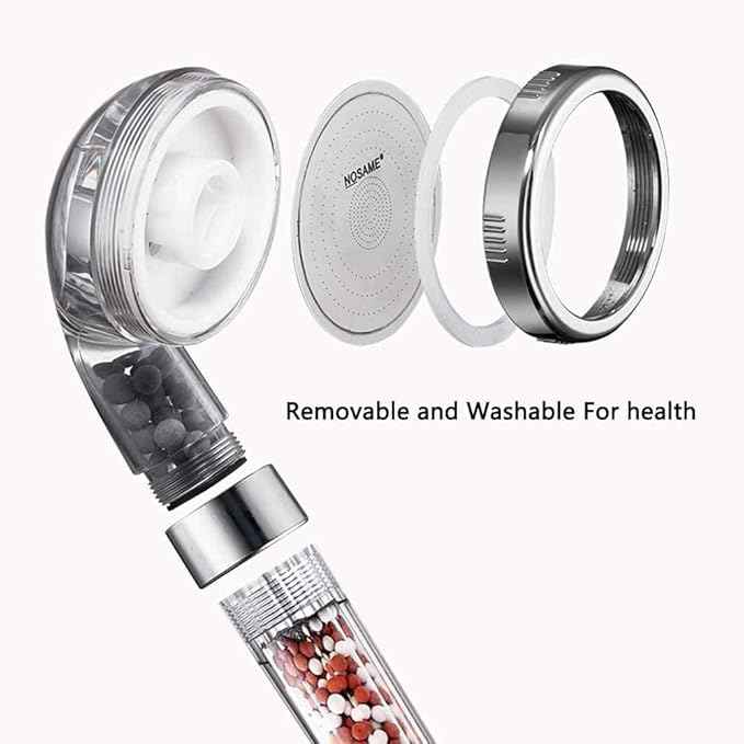 Nosame Shower Head, Filter Filtration High Pressure Water Saving 3 Mode Function Spray Handheld Showerheads for Dry Skin & Hair