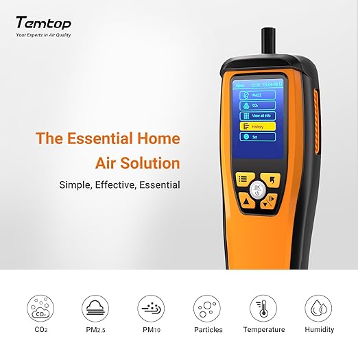 Temtop Air Quality Meter: Precision Indoor/Outdoor CO2, PM2.5, PM10, Detection with Audio Alarm, Temperature & Humidity Insights for Enhanced Home Comfort, M2000C