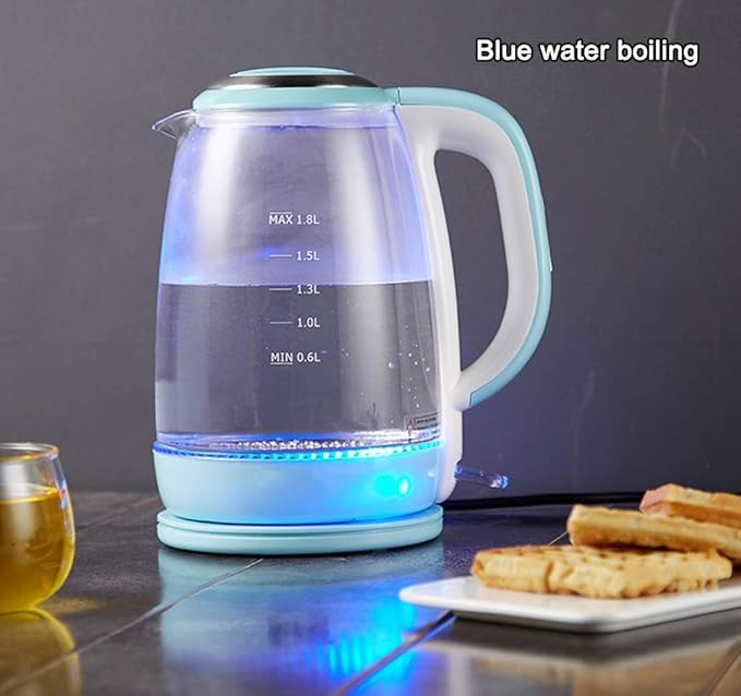 8L Glass Electric Kettle, 1500W Eco Water Kettle, Illuminated Led, Free Cordless Water Boiler with Stainless Steel Inner Lid Bottom