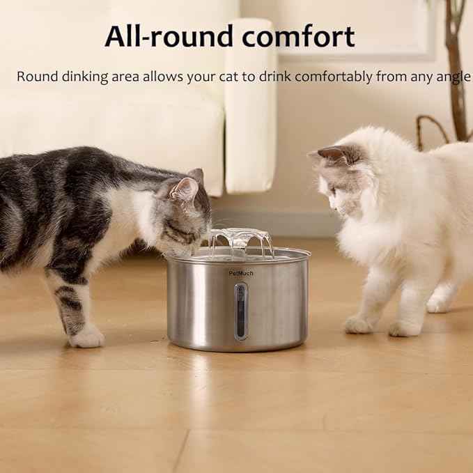 Cat Water Fountain Stainless Steel, 102oz/3L Automatic Pet Water Fountain with 6 Replacement Filters & 6 Pre-Filter Sponges for Cats, Dogs (Cat Fountain + 6 Filters + 6 Sponges)
