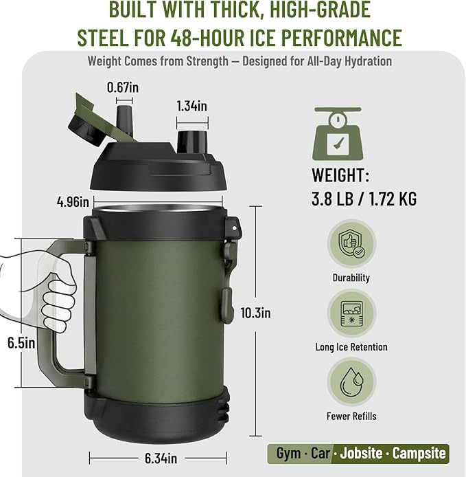 Hydraful Gallon Jug, 128oz Large Insulated Stainless Steel Sports Water Jug, Large Triple Wall Vacuum Insulation Water Bottle-Keeps Cold up to 48 Hrs-Sweat Proof,for Gym, Hiking & Camping