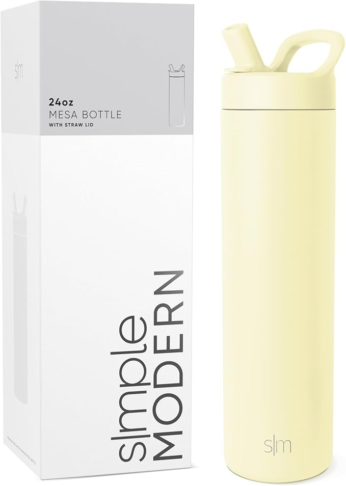 Simple Modern Water Bottle with Straw lid | Insulated Stainless Steel Thermos | Reusable Travel Water Bottles for Gym & Sports | Leak Proof & BPA Free | 24oz, Buttercup