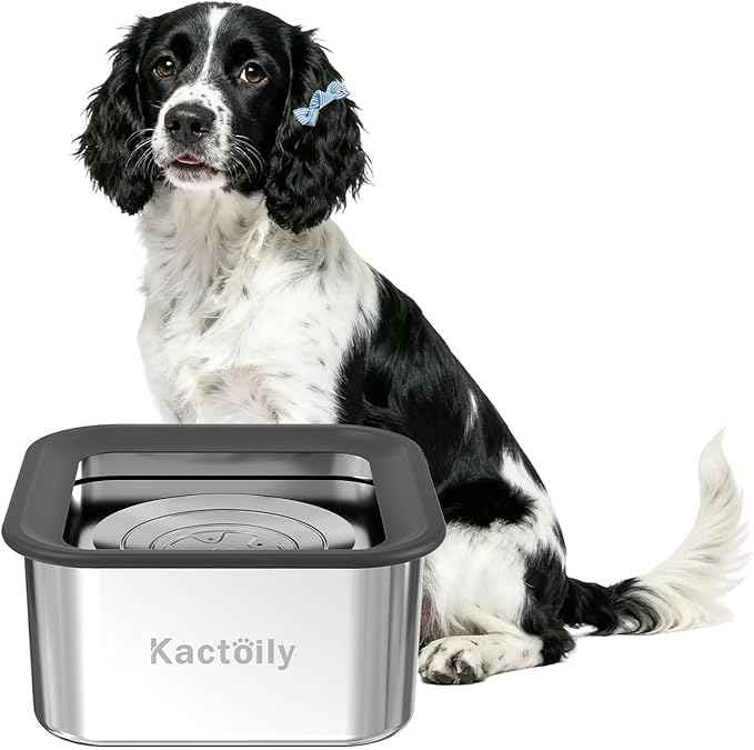 Kactoily 3L No-Spill Dog Water Bowl, Large Capacity Slow-Drinking Pet Water Feeder with Anti-Splash Floating Disk and Non-Slip Base (Square Dog Bowl)