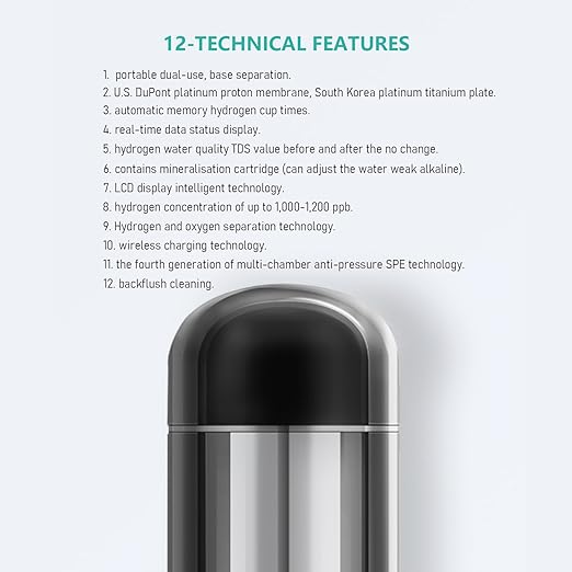 EKUL Hydrogen-Rich Water Cup, Portable Dual-use, Wireless Charging, Base Separation, LCD Display, regulating Water weak Alkaline, Applicable to Pure Water, Rapid Electrolysis Water.
