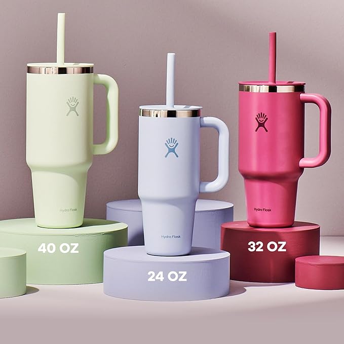 Hydro Flask Travel Tumbler with Handle, Lid and Straw - Insulated Stainless Steel in 24 Oz Tonal Trillium