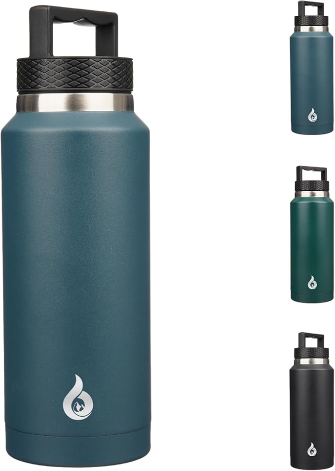 BJPKPK Insulated Water Bottles, Dishwasher Safe 36 oz Water Bottle with Handle, Leakproof BPA Free Thermal Flasks, Stainless Steel Jug for Sports, Navy Blue