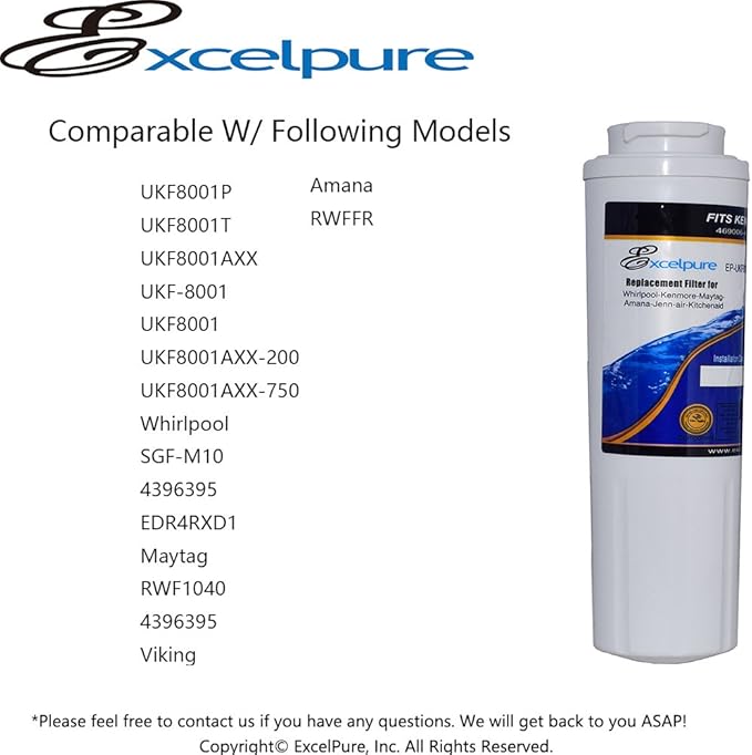 UKF8001 Replacement for Whirlpool FILTER 4, EDR4RXD1, 4396395, WRX735SDBM00, RWF0900A, EFF-6007A, MFI2568AES, MFI2569VEM, RFC0900A, WF295, PURICLEAN II, Refrigerator Water Filter, 1PACK - AquaVibe