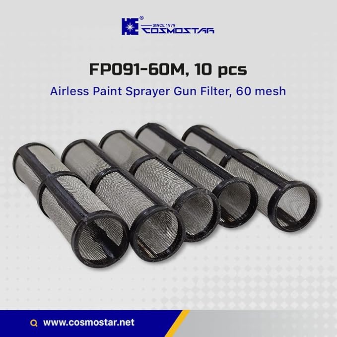 Cosmostar FP091-60M, 10 pcs of Airless Paint Sprayer Filter, 60 mesh, Compatible with Graco 246384 Filter, 390 395 490 495 595 Pump Manifold (FP091-60M)
