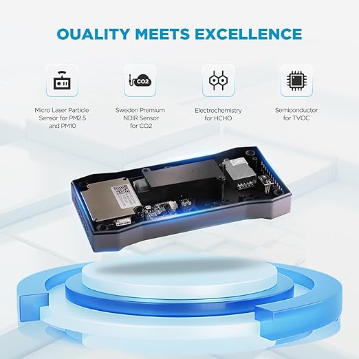 8-in-1 Air Quality Monitor, Air-Guardian AQ Portable Air Quality Tester CO2 Monitor (PM2.5, PM10, CO2, VOC, Formaldehyde, Humidity, Temp)