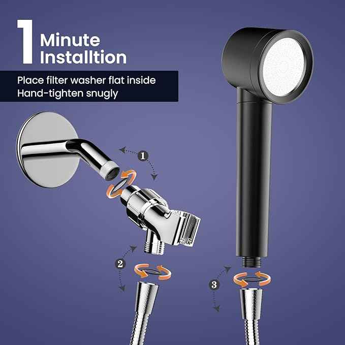Ion Drops Filtered Shower Head with Handheld, High Pressure Shower Heads with 3 Spray, Showerhead with Filters Hand held for Hard Water, Remove Chlorine, Reduces Dry Itchy Skin (Black)