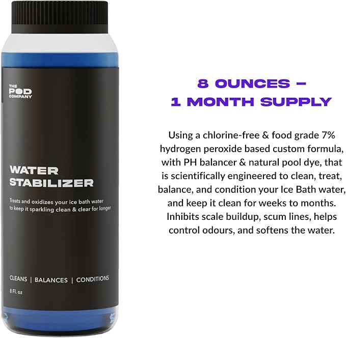 Water Stabilizer – Chlorine-Free Water Treatment for Ice Pod & Long Pod – Maintains Clean, Balanced Water for Weeks – 8 oz. Bottle (1-Month Supply) - The Pod Company