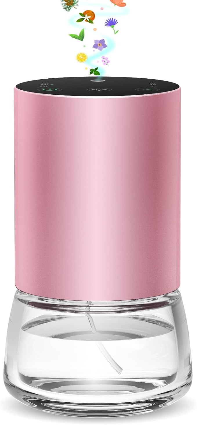 Waterless Essential Oil Diffuser 100ML Large Capacity Battery Operated Cordless Aromatherapy Diffuser with Timing & 3 Mist Levels car Diffuser 7 Colour Led Lights (Pink)
