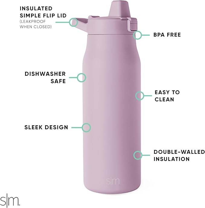 Simple Modern Filtered Water Bottle | Insulated Stainless-Steel Carbon Filter Travel Water Bottles | Reusable for Clean Drinking Water On The Go | 34oz, Lavender Mist