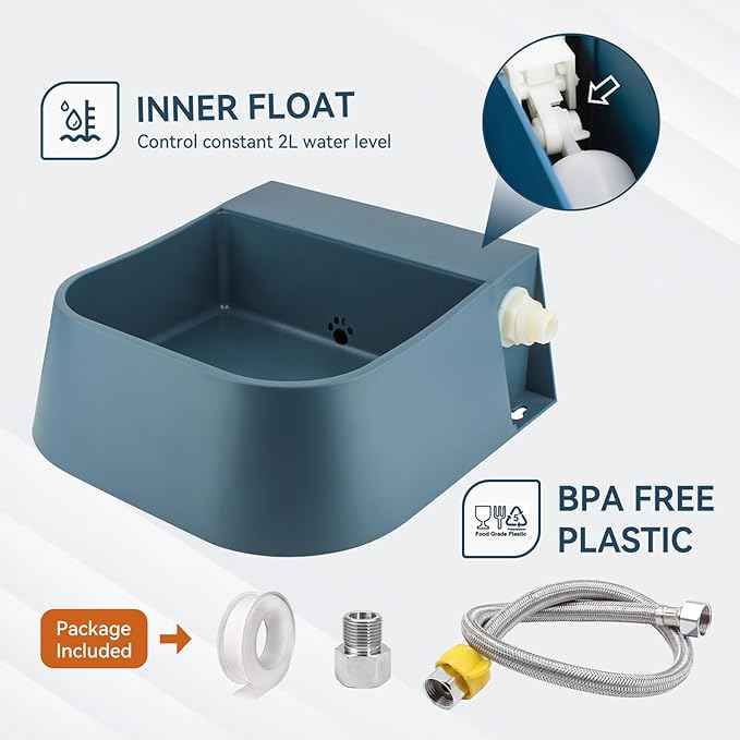 Dog Automatic Water Bowl for 3/4” GHT Male Faucet, 2L Outdoor Auto Fill Water Dispenser with 5ft Water Hose