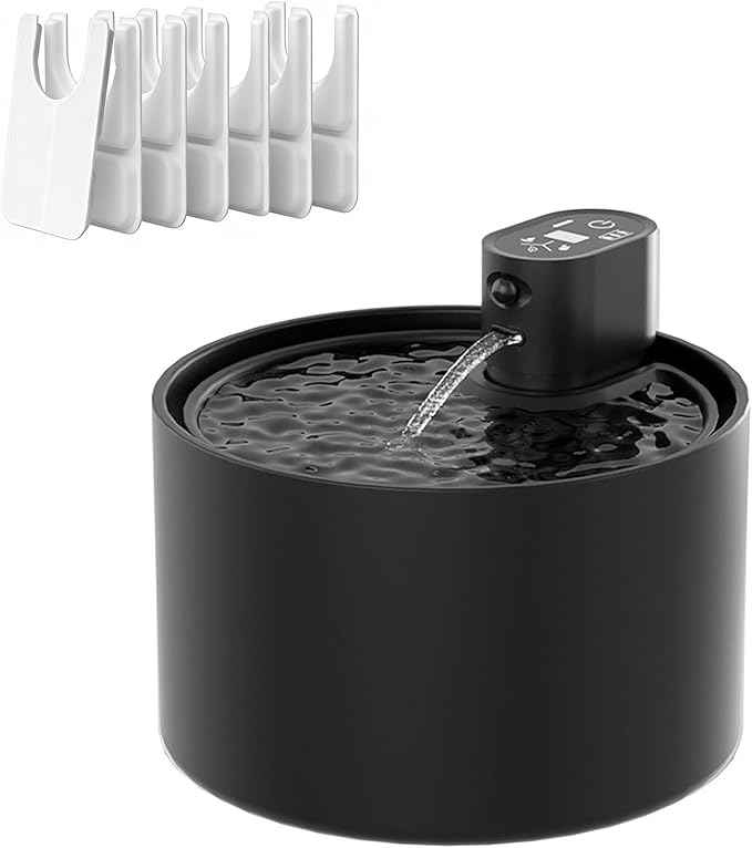 Cordless Ceramic Cat Water Fountain: 78oz/2.3L Automatic Super Silent Intelligent Sensor Cordless Pet Drinking Dispenser with 4000mAh Battery & 7 Filter Dog Water Bowl Dispenser - for Pets (Black)