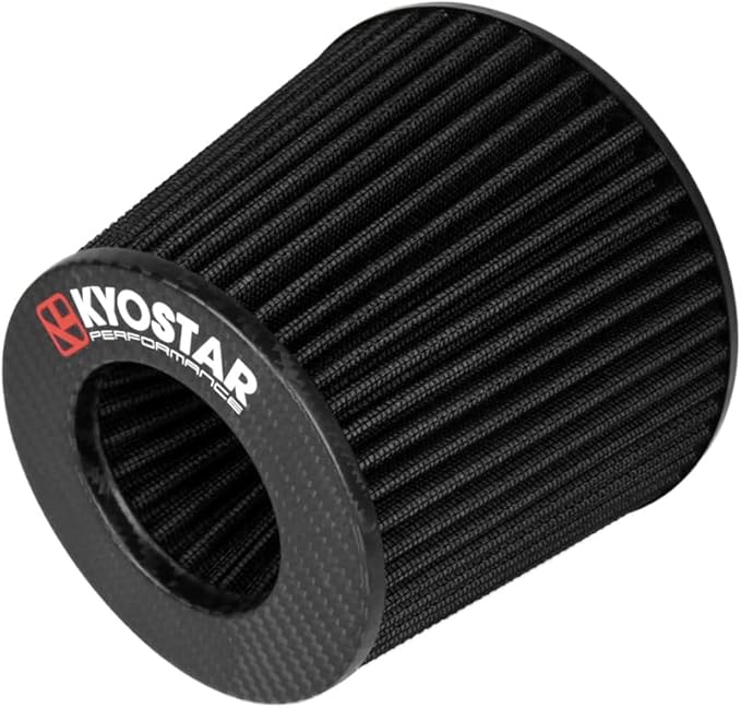 Kyostar Universal Carbon Fiber 3.5 Inch 89mm Air Intake Cone Filter Replacement Quality Dry Air Filter, Black
