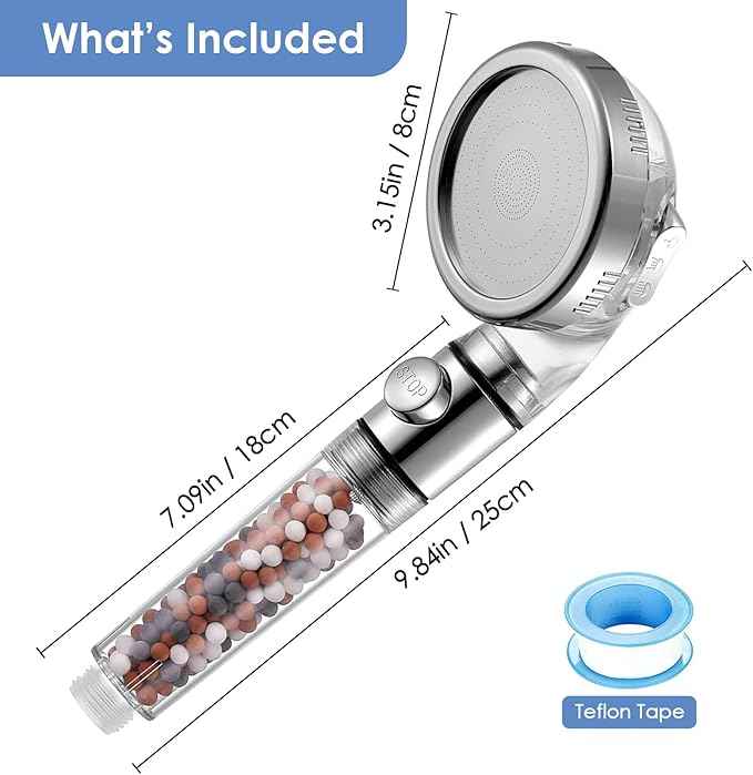 High Pressure Handheld Shower Head with Filter, Hard Water Softener Water Purifying Filtered Showerheads with Filter Beads, Shower Head Kits (No Hose and Bracket)