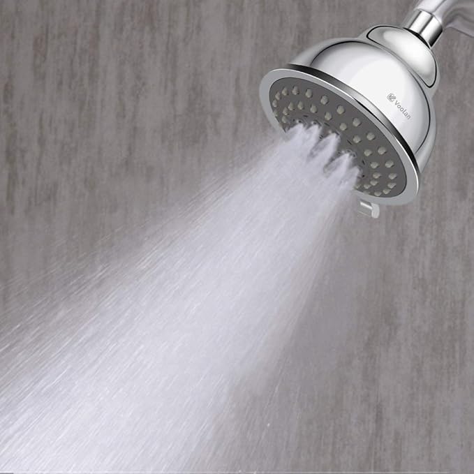 Voolan High Pressure Shower Head with Shower Arm - 5 Function Rain Shower Head - Comfortable Shower Experience Even at Low Water Flow - Chrome