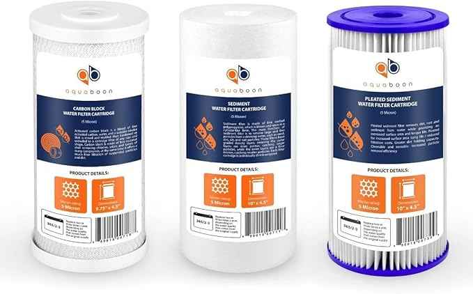Aquaboon 5 Micron 10 x 4.5 Carbon Block Chlorine Reduction, Sediment Reduction Cartrige and Pleated Sediment Water Filter - Whole House Water Filter Replacement, 1-Pack