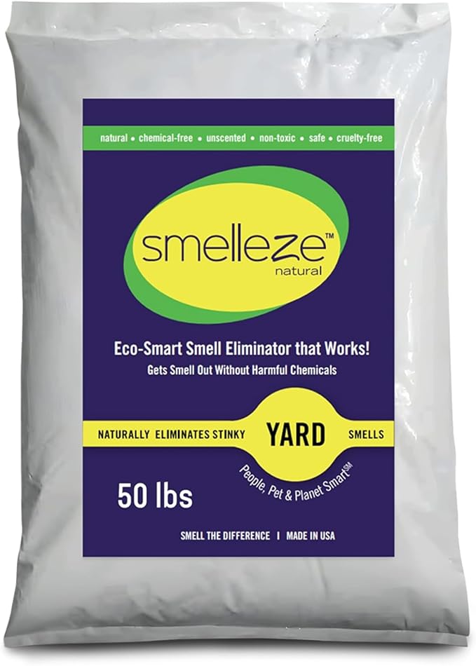 SMELLEZE 50 lb. Yard Odor Eliminator for Dogs – Long-Lasting Turf Cleaner for Pet Urine Outdoor & Poop | Safe for People, Pets, Plants & Planet | Works on Grass, Gravel, Patios & Kennels