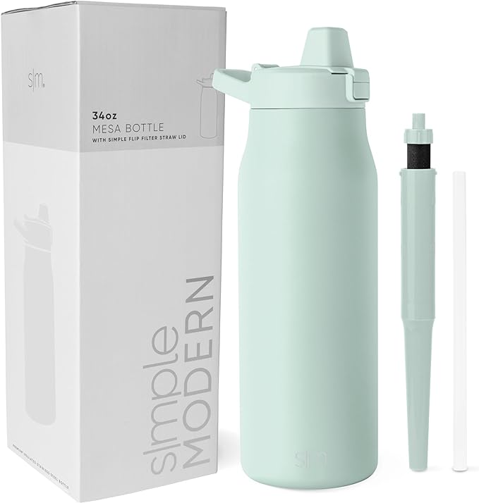 Simple Modern Filtered Water Bottle | Insulated Stainless-Steel Carbon Filter Travel Water Bottles | Reusable for Clean Drinking Water On The Go | 34oz, Retro Mint