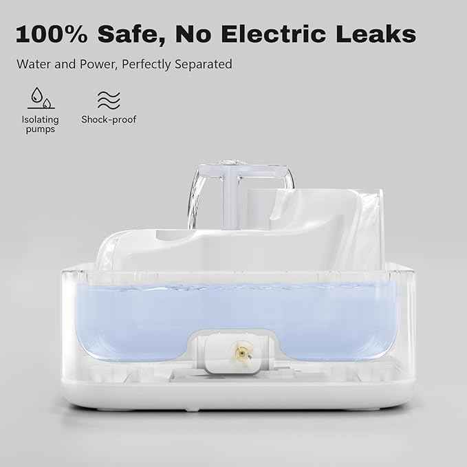 Dog Water Fountain Cat Automatic Water Bowel 3-Stage Design for Multi Pets Water Dispenser for Drinking Waterfall Fountain Kitty with Isolating Pump Filter, BPA-Free Easy Clean Quiet Indoor -2L/67oz