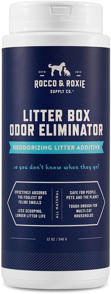 Rocco & Roxie Litter Box Odor Eliminator, Best Natural Urine Deodorizer for Cat Litter Boxes Cats Smell Control, Odor Absorber, Safe for Kitty, 12 oz - AquaVibe