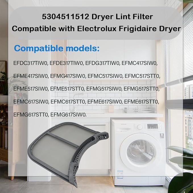 5304511512 Dryer Lint Filter Screen, fit for Electrolux Frigidaire Dryer, replace part 5304505076, 4584403, AP6260854, PS12114610, EAP12114610, Compatible with models EFME517SIW0, EFME517STT0 etc