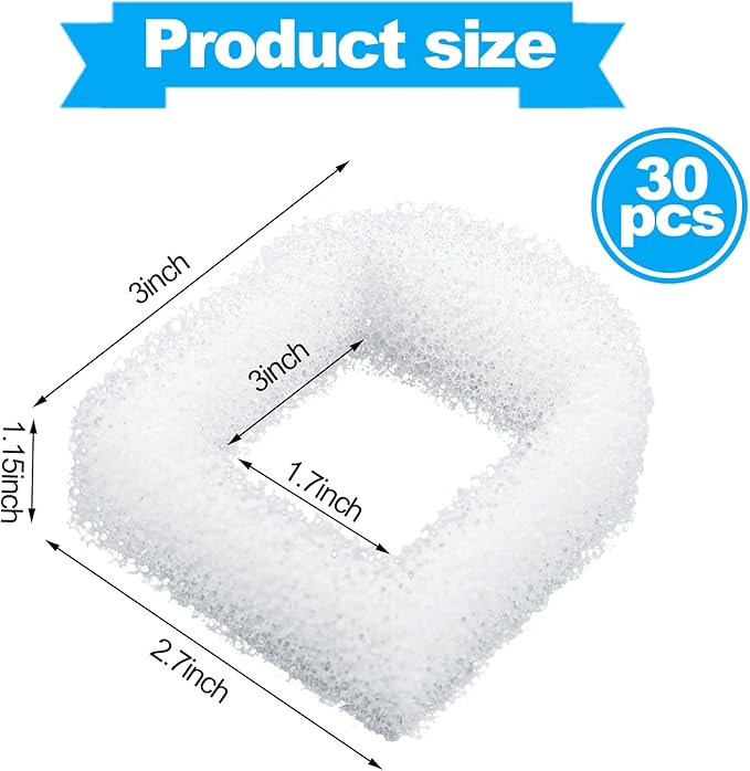 30 Pieces Pet Fountain Filter Foam Replacement Filters Foam Sponge Pre-Filters Drinking Water Fountain Filter Compatible with Drinkwell Ceramic and 360 Stainless Steel Pet Dog Cat Fountains