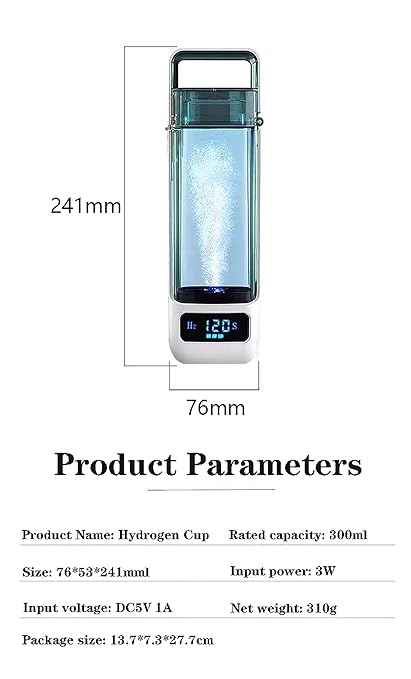 Portable Hydrogen Rich Water Cup, New Technology Hydrogen Water Bottle, USB Rechargeable Electrolysis Glass Health Cup, Up to 1000-1350PPB