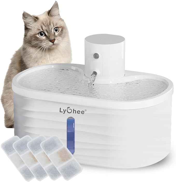 Lychee Wireless Cat Water Fountain, Silent Pump Pet Fountain with Motion Sensor,2.5L/84oz Battery Powered Water Dispenser with 4 Filter, Electricity Separated Design, Easy to Clean