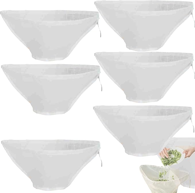 6 Back Bowl-shaped Nylon Cheesecloth Bags, Reusable Drawstring Cheese Cloth Bag for Straining, Fine Mesh Strainer Bag for Almond Milk, Soy Milk, Dumpling Fillings, and More (Large)