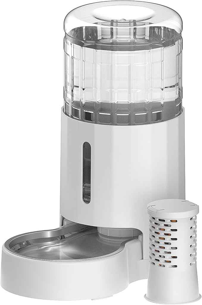 CZPET Automatic 4L Filter Dog and Cat Water Dispenser with Stainless Steel Bowl Gravity Waterer,Large Capacity and Drinking Area Noise-Free for Pets(White)