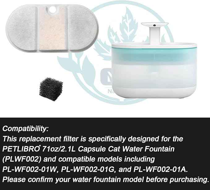 8 Packs PLWF002 Cat Fountain Filters Compatible with PETLIBRO Capsule Pet Water Fountain, 71oz/2.1L Filters Ultra Quiet-BPA-Free, Two Flow Modes Pet Water Dispenser，8 Filters & 8 Pre-Filter